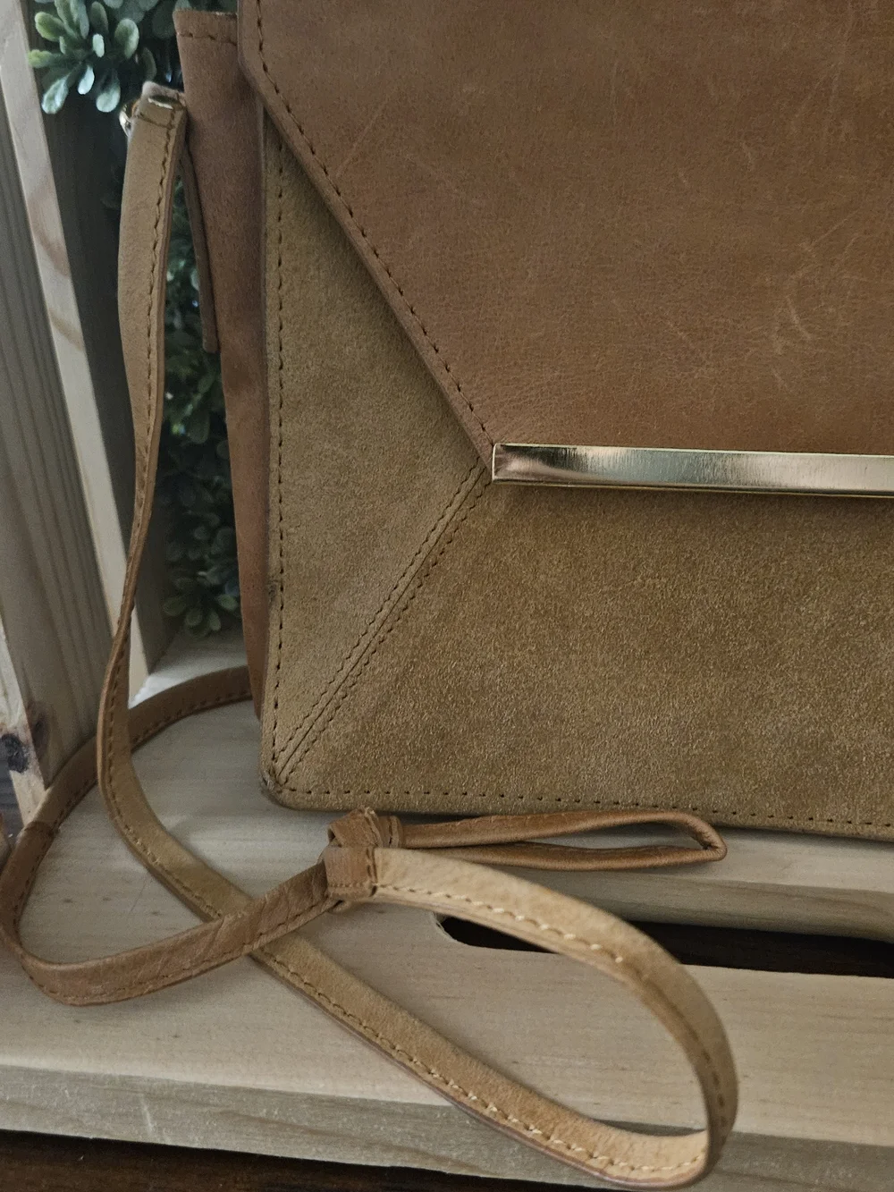 Vintage Asos Suede and Leather Crossbody Purse in Tan - Picture 2 of 6